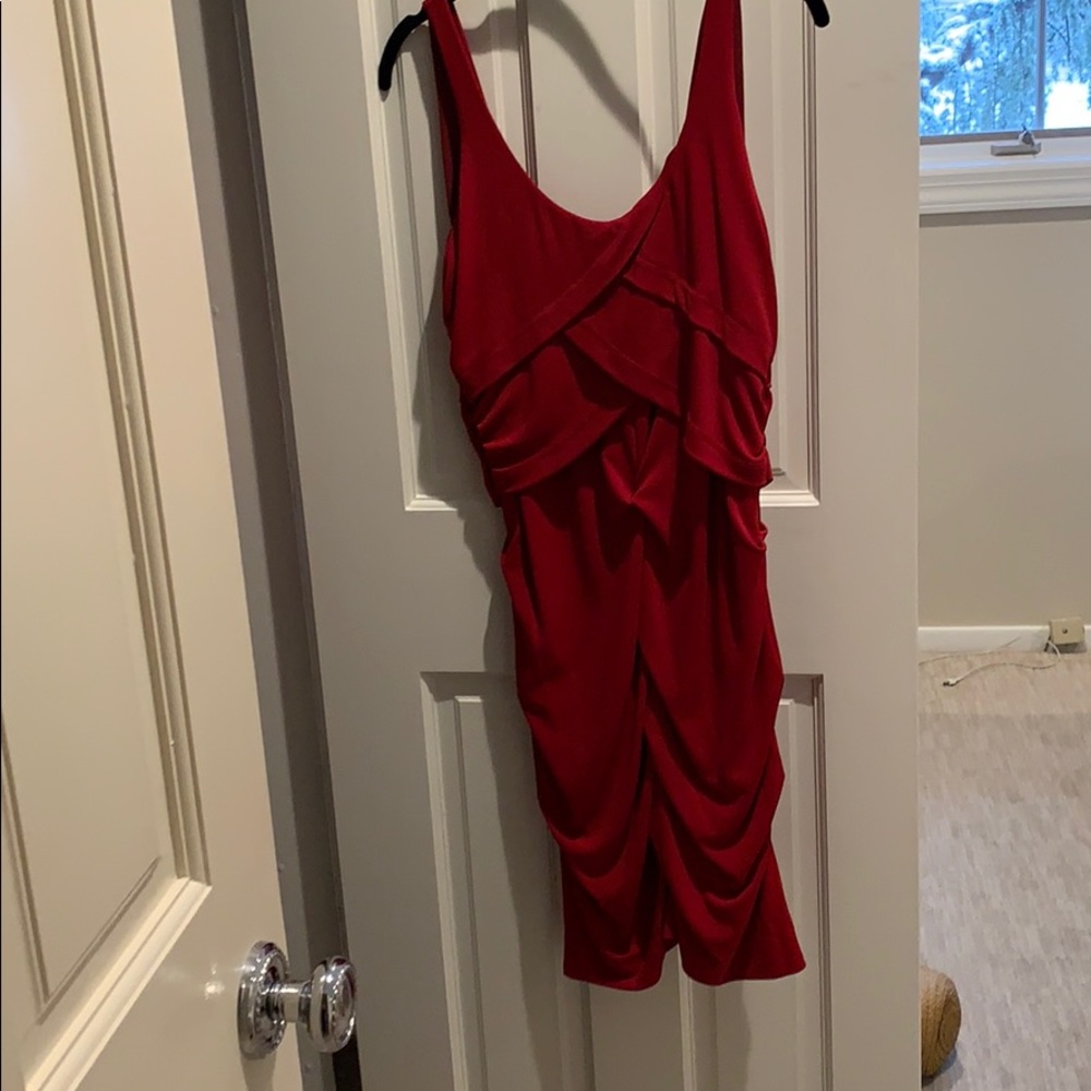Cherry red ruched dress